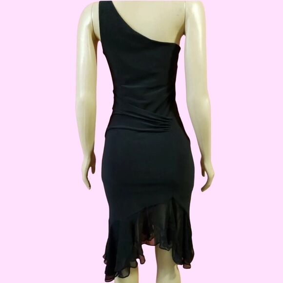 Laundry by shelli segal LBD one shoulder gathered black dress size 6 new vintage - Picture 4 of 6